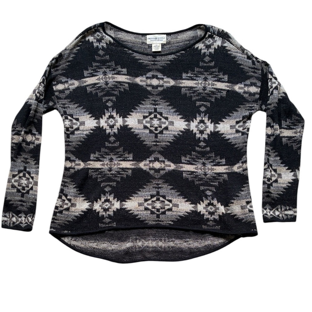 Denim & Supply Ralph Lauren Women’s Black Southwestern Aztec Sweater Size Small